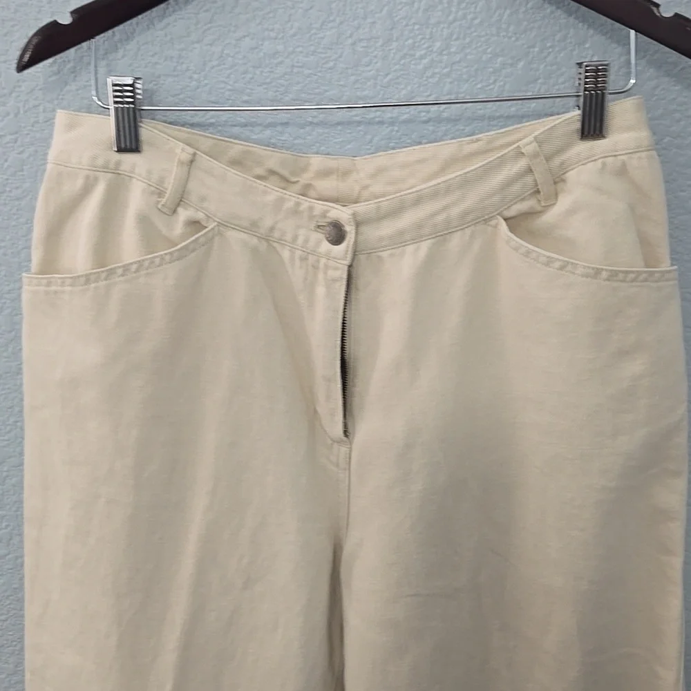 J. JILL Cream Wide Leg Denim Cotton Linen Blend Cropped Jeans Pants Sz 14